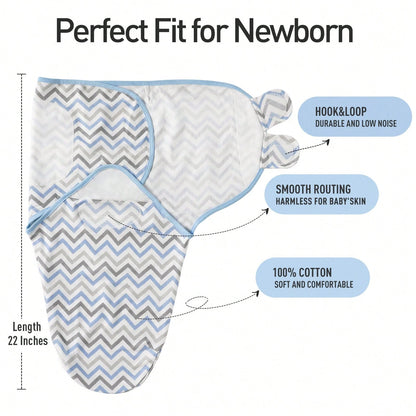 Baby Organic Cotton Swaddle 3-Pack For 0-3 Months Newborn Infant Boys Girls, Blue Elephants