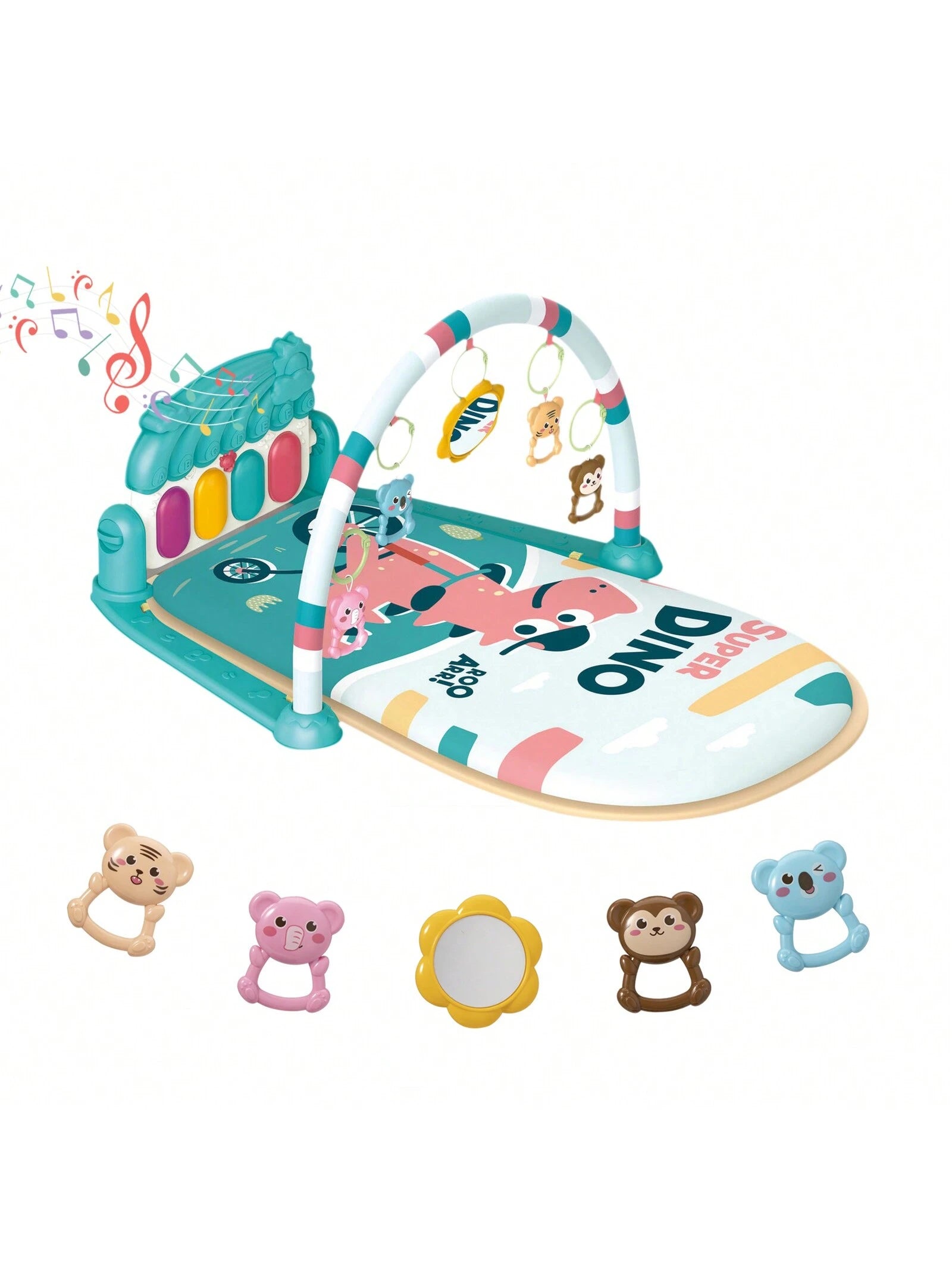 Baby Play Mat Baby Gym, Piano Tummy Time Baby Activity Gym Mat With 5 Infant Learning Sensory Baby Toys, Music And Lights Boy & Girl Gifts For Newborn