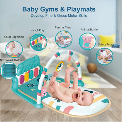 Baby Play Mat Baby Gym, Piano Tummy Time Baby Activity Gym Mat With 5 Infant Learning Sensory Baby Toys, Music And Lights Boy & Girl Gifts For Newborn