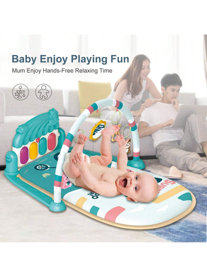 Baby Play Mat Baby Gym, Piano Tummy Time Baby Activity Gym Mat With 5 Infant Learning Sensory Baby Toys, Music And Lights Boy & Girl Gifts For Newborn