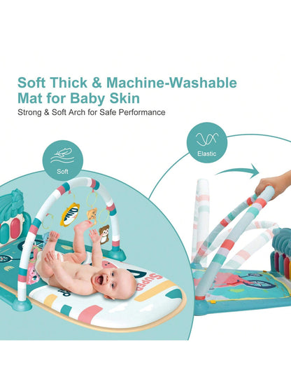 Baby Play Mat Baby Gym, Piano Tummy Time Baby Activity Gym Mat With 5 Infant Learning Sensory Baby Toys, Music And Lights Boy & Girl Gifts For Newborn