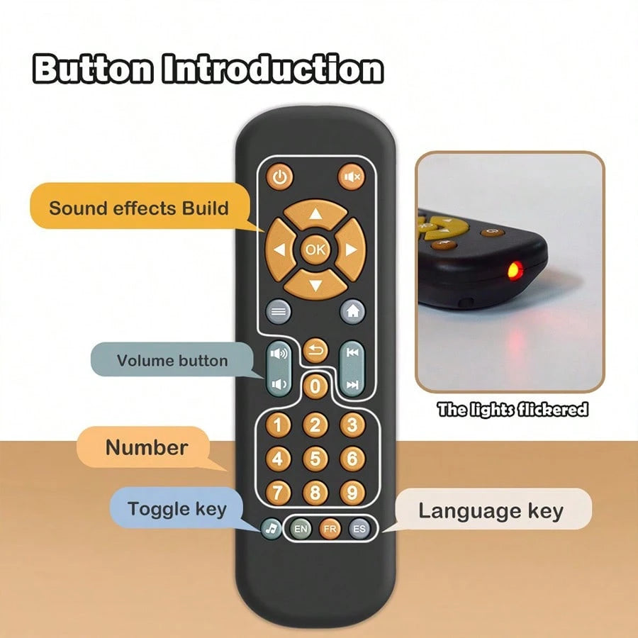 Baby Remote Control Toy/ Sound & Light Music Game/ Suitable For Boys & Girls, Educational Toy/ 3 Language Modes: English, French, Spanish/ Baby Birthday Gift