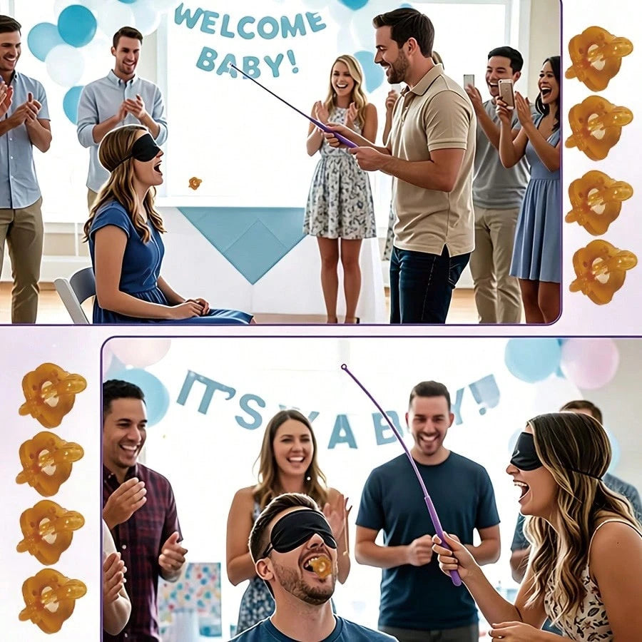Baby Shower Party Game Set, Pacifier Fishing & Blindfolded Feeding Games, Suitable For Gender Reveal, Bridal Shower, Wedding Party Games