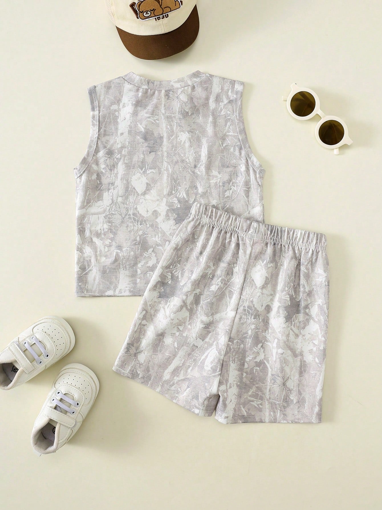 Babyboy Street Style Versatile Printed Pattern Loose Tank Top & Elastic Waist Shorts Set