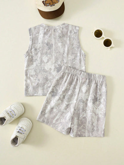Babyboy Street Style Versatile Printed Pattern Loose Tank Top & Elastic Waist Shorts Set
