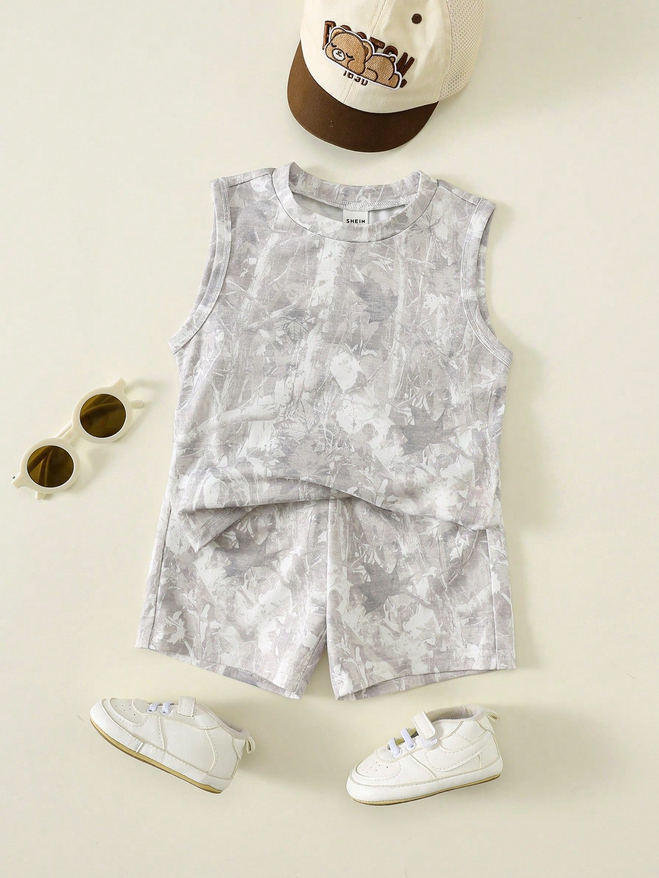 Babyboy Street Style Versatile Printed Pattern Loose Tank Top & Elastic Waist Shorts Set