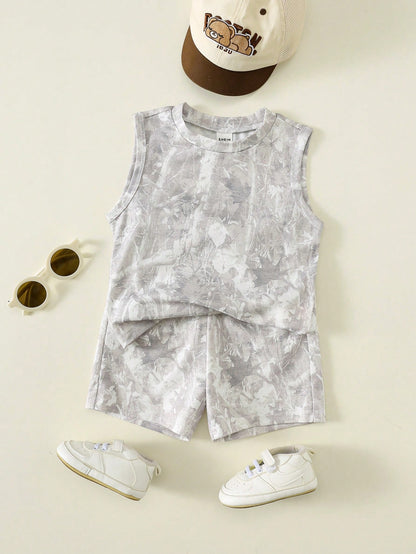 Babyboy Street Style Versatile Printed Pattern Loose Tank Top & Elastic Waist Shorts Set