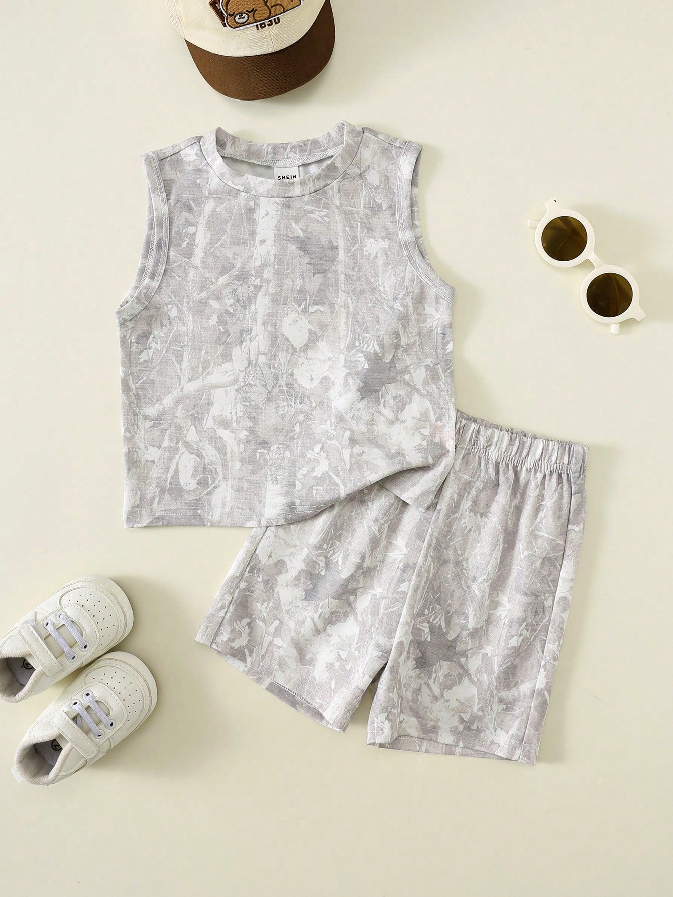 Babyboy Street Style Versatile Printed Pattern Loose Tank Top & Elastic Waist Shorts Set