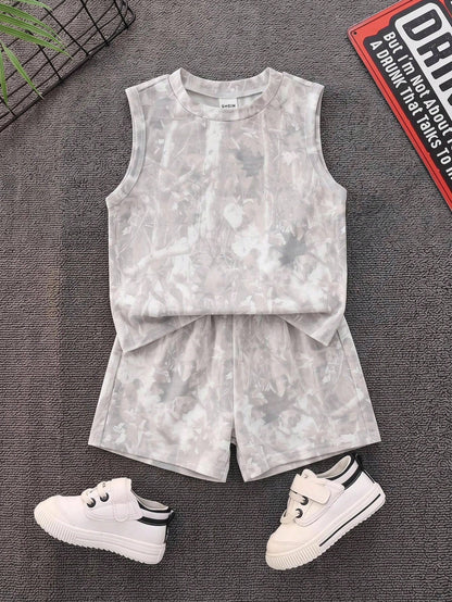 Babyboy Street Style Versatile Printed Pattern Loose Tank Top & Elastic Waist Shorts Set