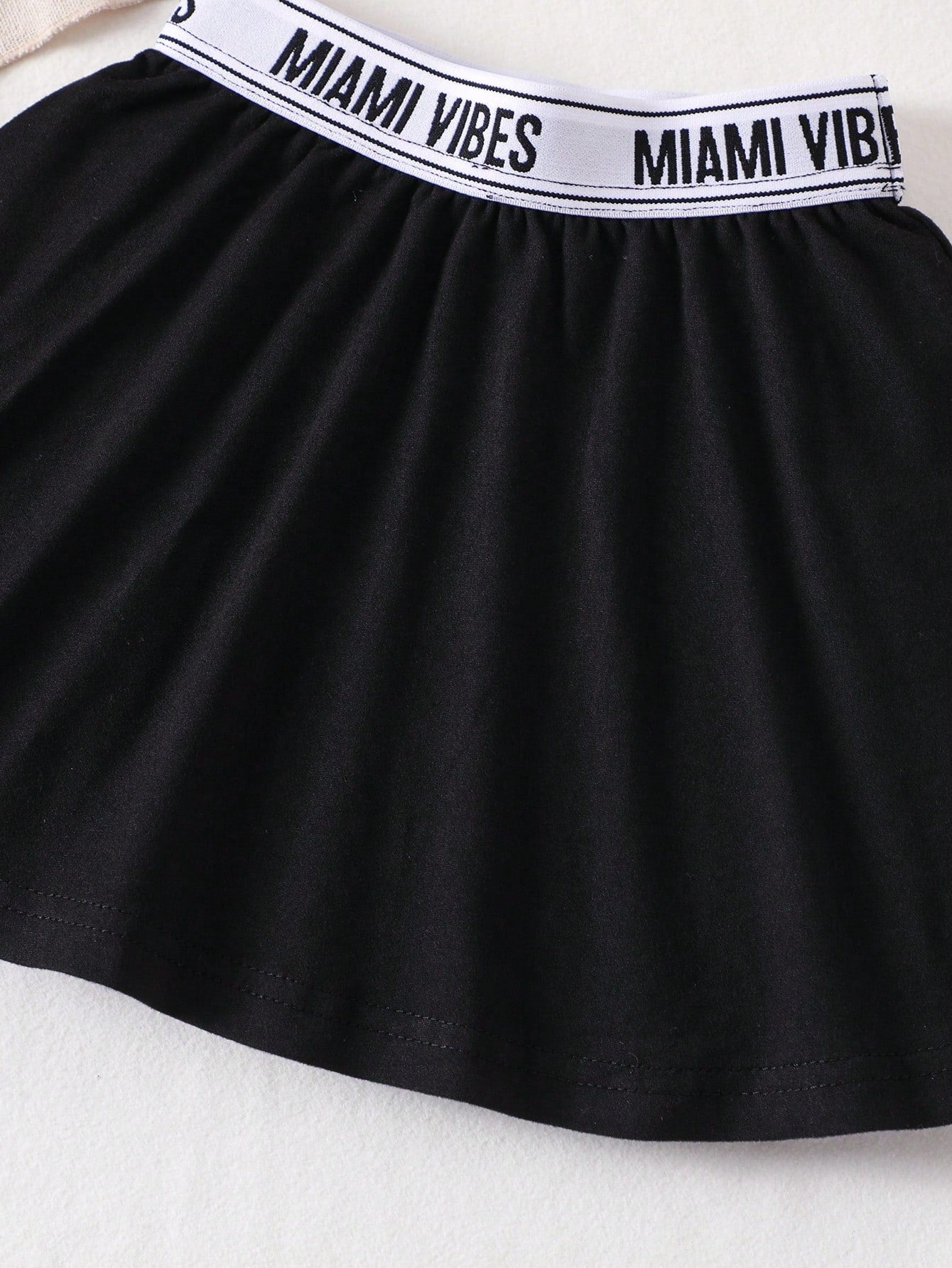 Babygirl Cute Black Letter Webbing Strap Top And Elasticated Waist Skirt Set, Summer Casual