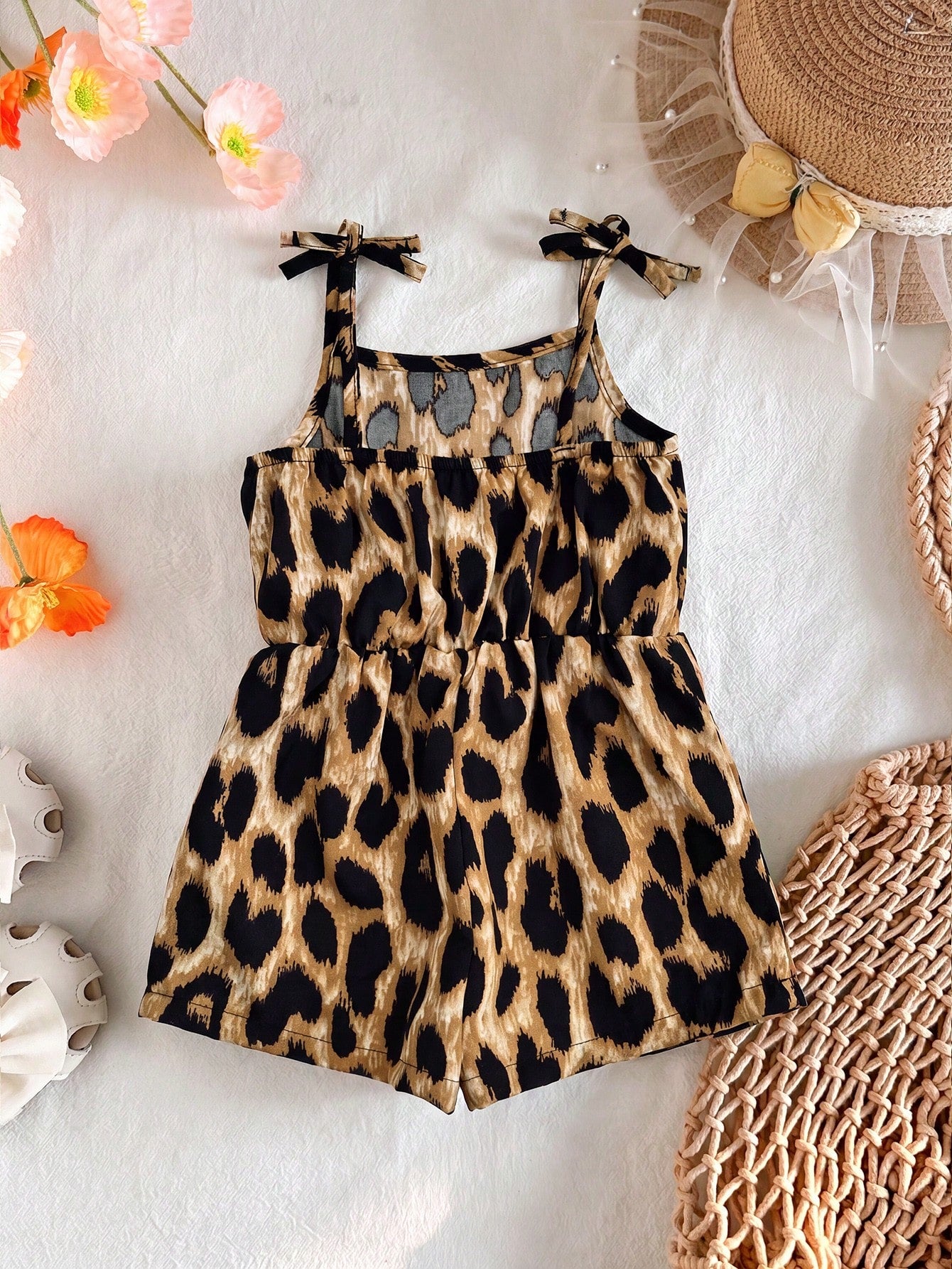 Babygirl Cute Floral Print Camisole Romper, Casual Vacation Style