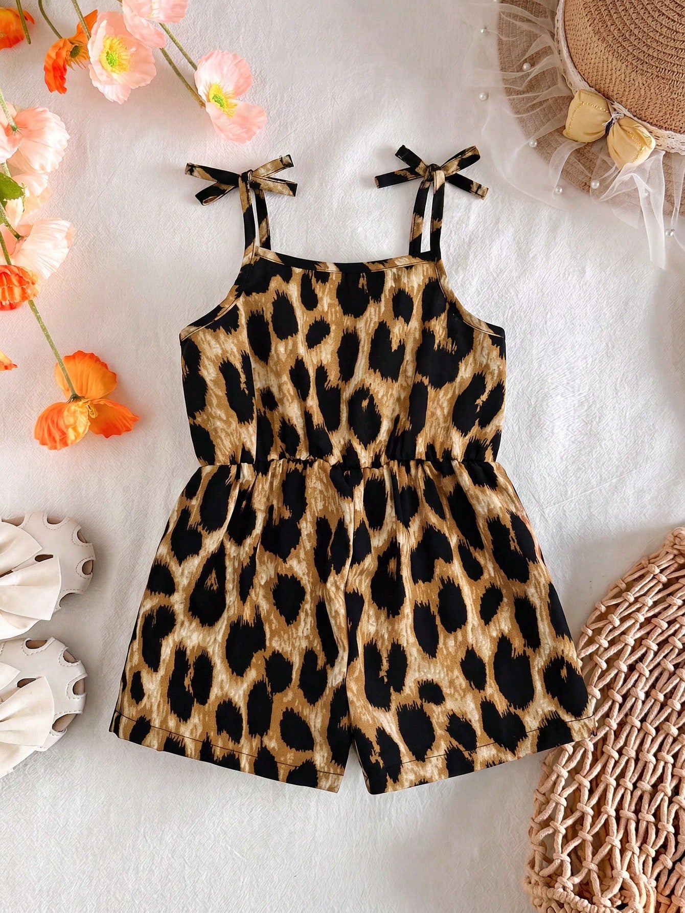 Babygirl Cute Floral Print Camisole Romper, Casual Vacation Style