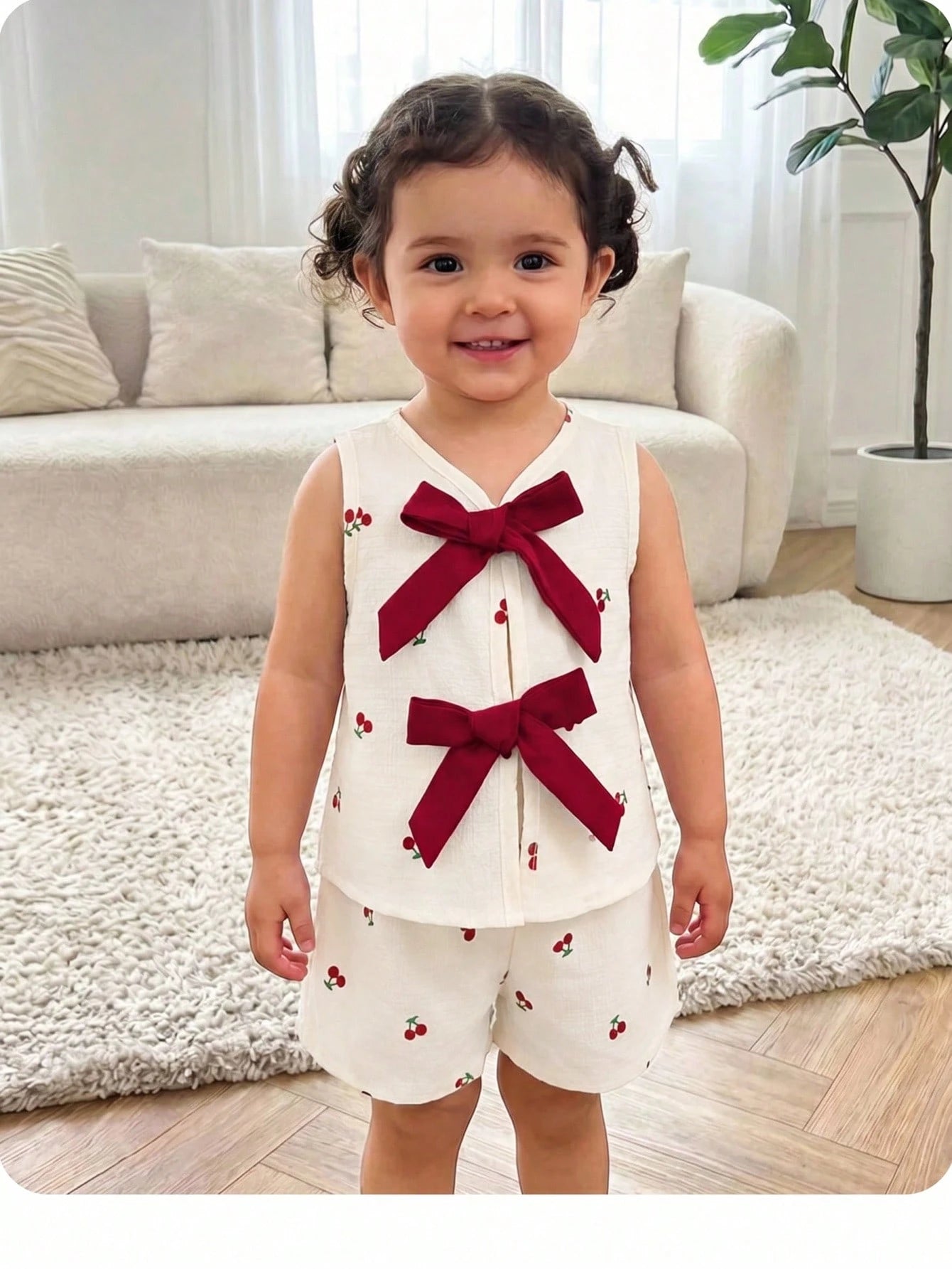 Babygirl Cute Summer Pink Striped Bow Decor Camisole & Elastic Waist Shorts Set
