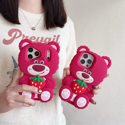 Back To School Season Disney IP Authorized Series 3D Silicone Phone Case, Cute Cartoon Style, Full Edge Anti-Drop, Rose Red Base Color With Girly Vibe, Great For Photos, Material With Soft Touch, Came