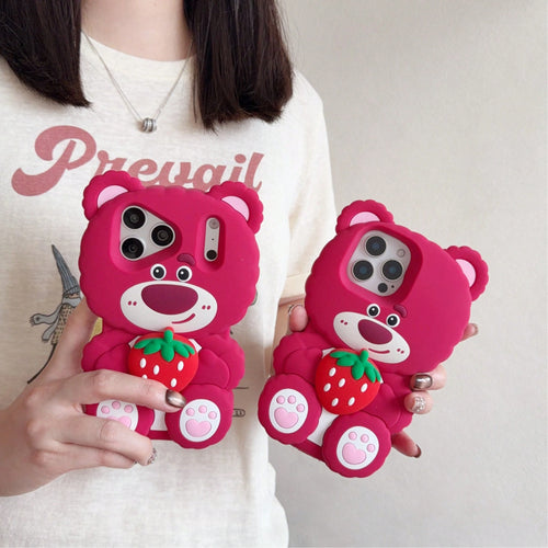 Back To School Season Disney IP Authorized Series 3D Silicone Phone Case, Cute Cartoon Style, Full Edge Anti-Drop, Rose Red Base Color With Girly Vibe, Great For Photos, Material With Soft Touch, Came