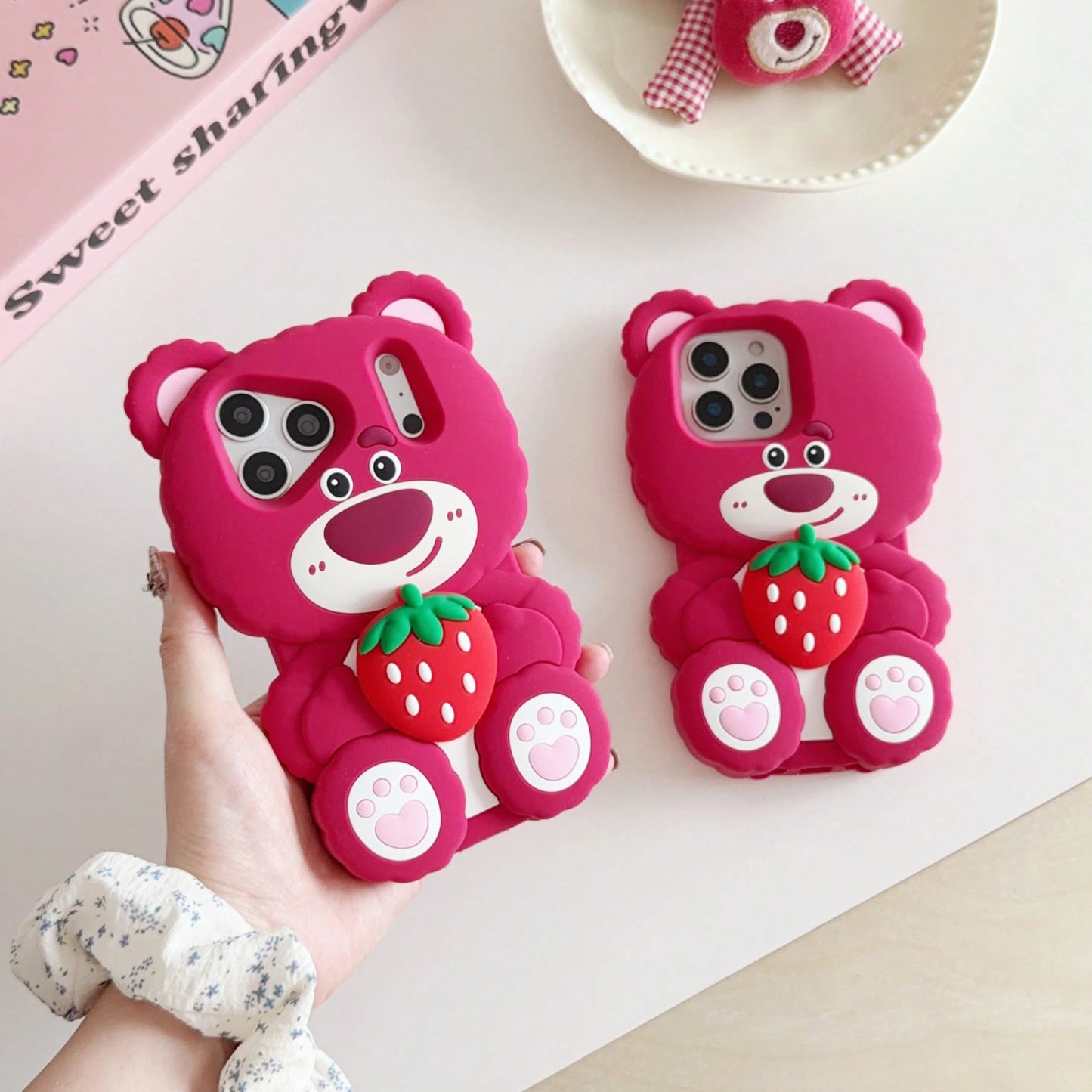 Back To School Season Disney IP Authorized Series 3D Silicone Phone Case, Cute Cartoon Style, Full Edge Anti-Drop, Rose Red Base Color With Girly Vibe, Great For Photos, Material With Soft Touch, Came