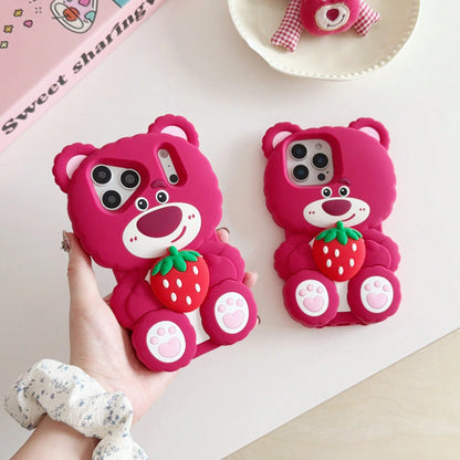 Back To School Season Disney IP Authorized Series 3D Silicone Phone Case, Cute Cartoon Style, Full Edge Anti-Drop, Rose Red Base Color With Girly Vibe, Great For Photos, Material With Soft Touch, Came