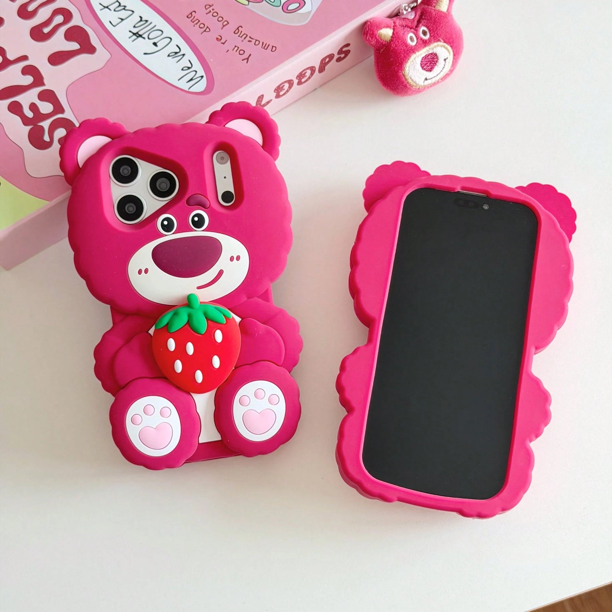 Back To School Season Disney IP Authorized Series 3D Silicone Phone Case, Cute Cartoon Style, Full Edge Anti-Drop, Rose Red Base Color With Girly Vibe, Great For Photos, Material With Soft Touch, Came