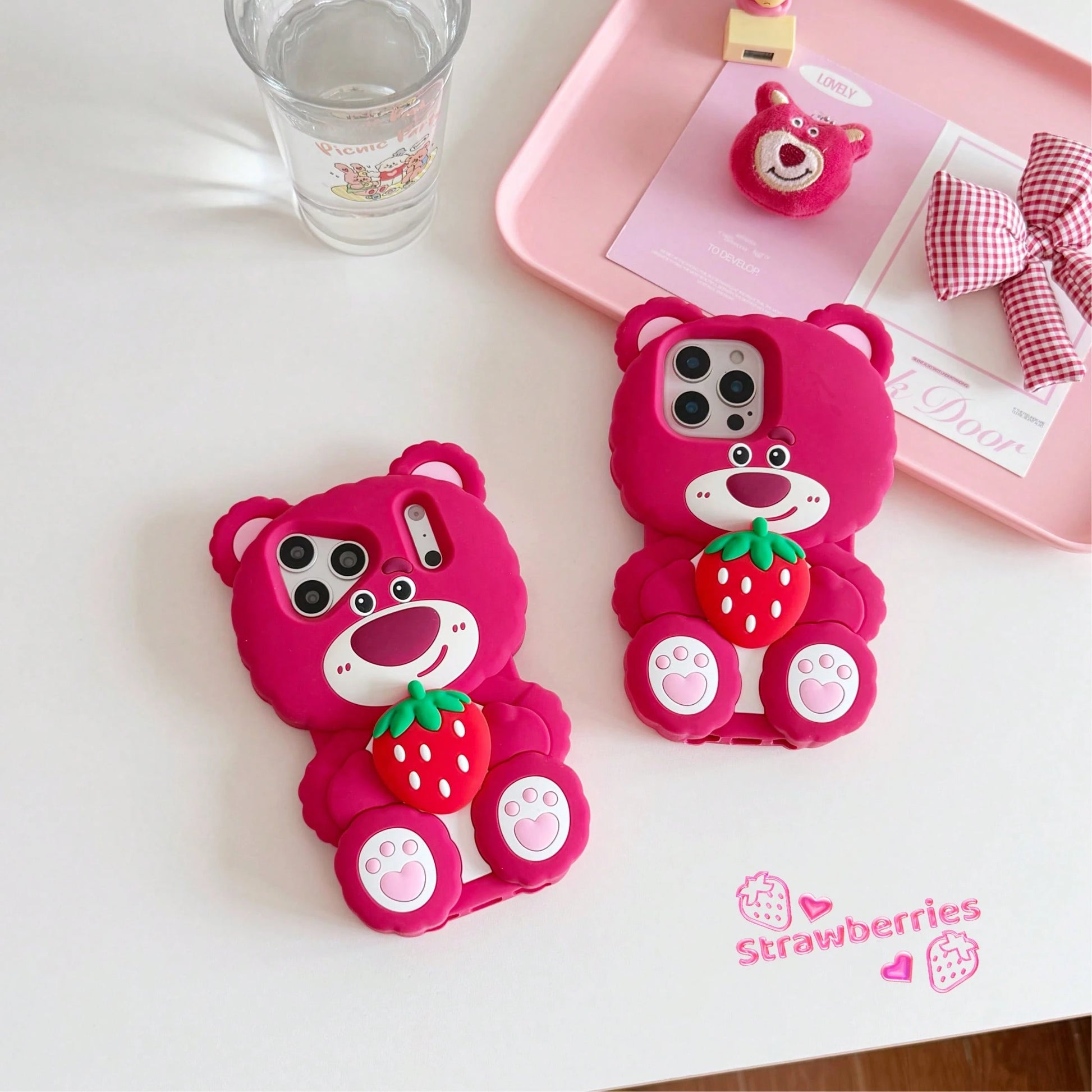 Back To School Season Disney IP Authorized Series 3D Silicone Phone Case, Cute Cartoon Style, Full Edge Anti-Drop, Rose Red Base Color With Girly Vibe, Great For Photos, Material With Soft Touch, Came