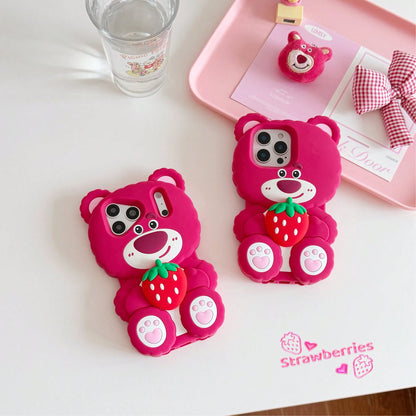 Back To School Season Disney IP Authorized Series 3D Silicone Phone Case, Cute Cartoon Style, Full Edge Anti-Drop, Rose Red Base Color With Girly Vibe, Great For Photos, Material With Soft Touch, Came