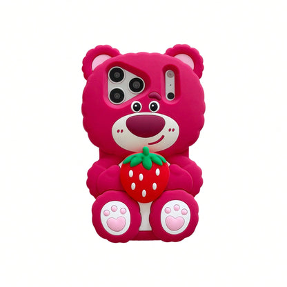 Back To School Season Disney IP Authorized Series 3D Silicone Phone Case, Cute Cartoon Style, Full Edge Anti-Drop, Rose Red Base Color With Girly Vibe, Great For Photos, Material With Soft Touch, Came