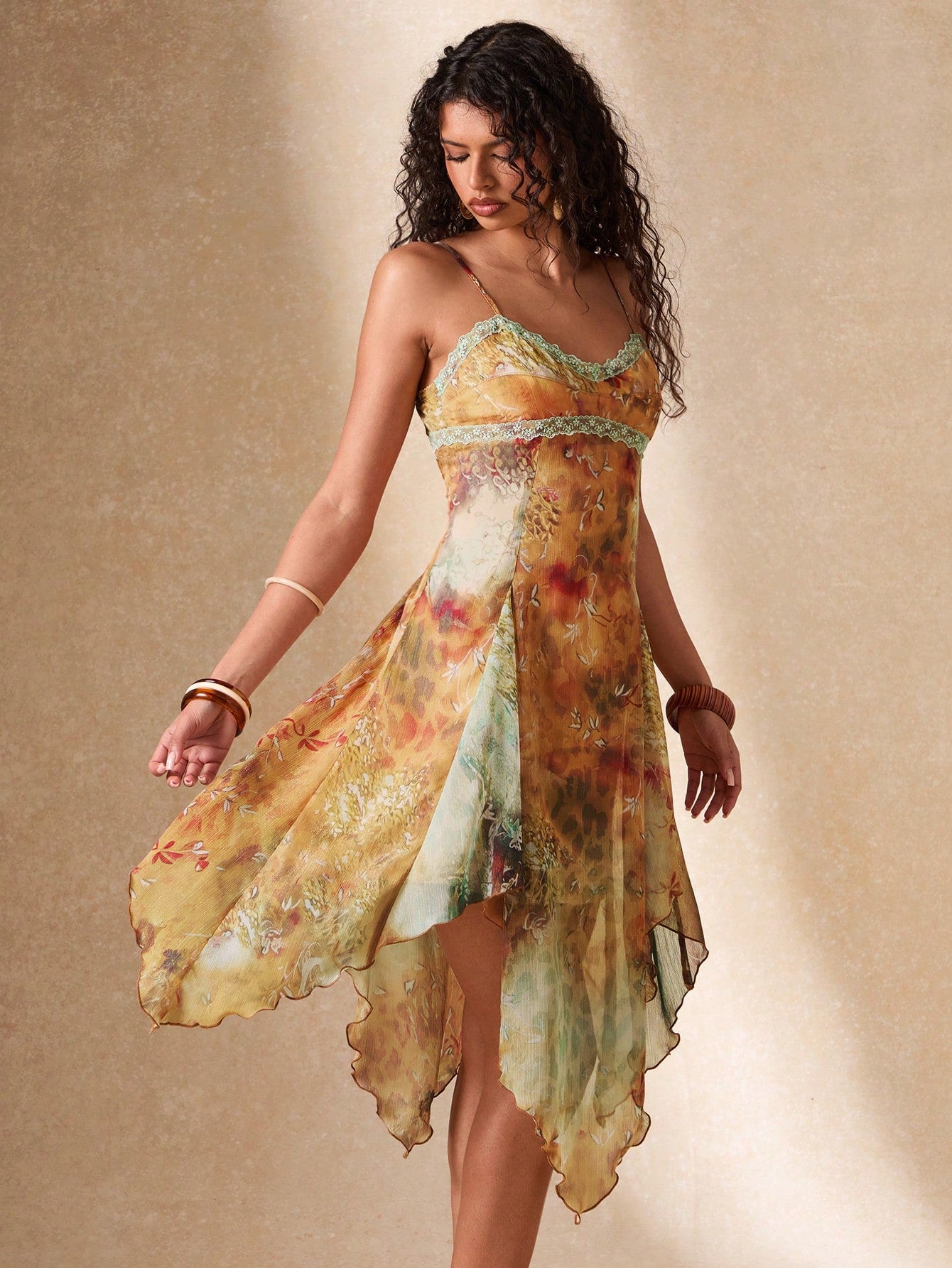 BAE Women's Asymmetric Ruffle Hem Leopard & Cashew Flower Floral Print Fitted Dress, Beach Holiday Printed Elegant Date Birthday Party Graceful