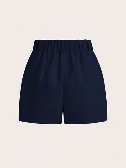 BamGleam Women's Solid Color Pleated Pocket Loose Casual Shorts