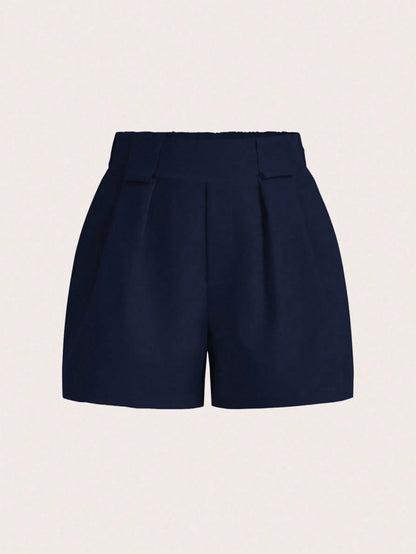 BamGleam Women's Solid Color Pleated Pocket Loose Casual Shorts