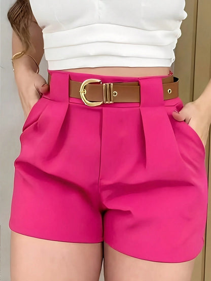 BamGleam Women's Solid Color Pleated Pocket Loose Casual Shorts