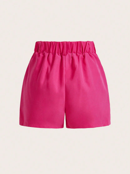 BamGleam Women's Solid Color Pleated Pocket Loose Casual Shorts
