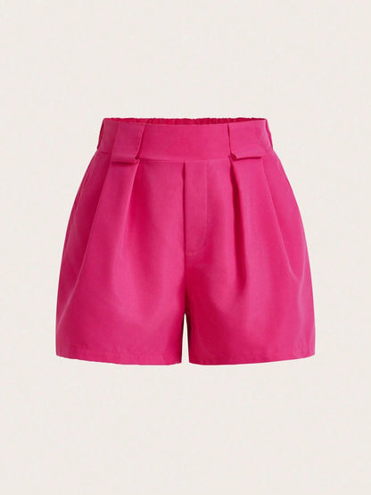 BamGleam Women's Solid Color Pleated Pocket Loose Casual Shorts