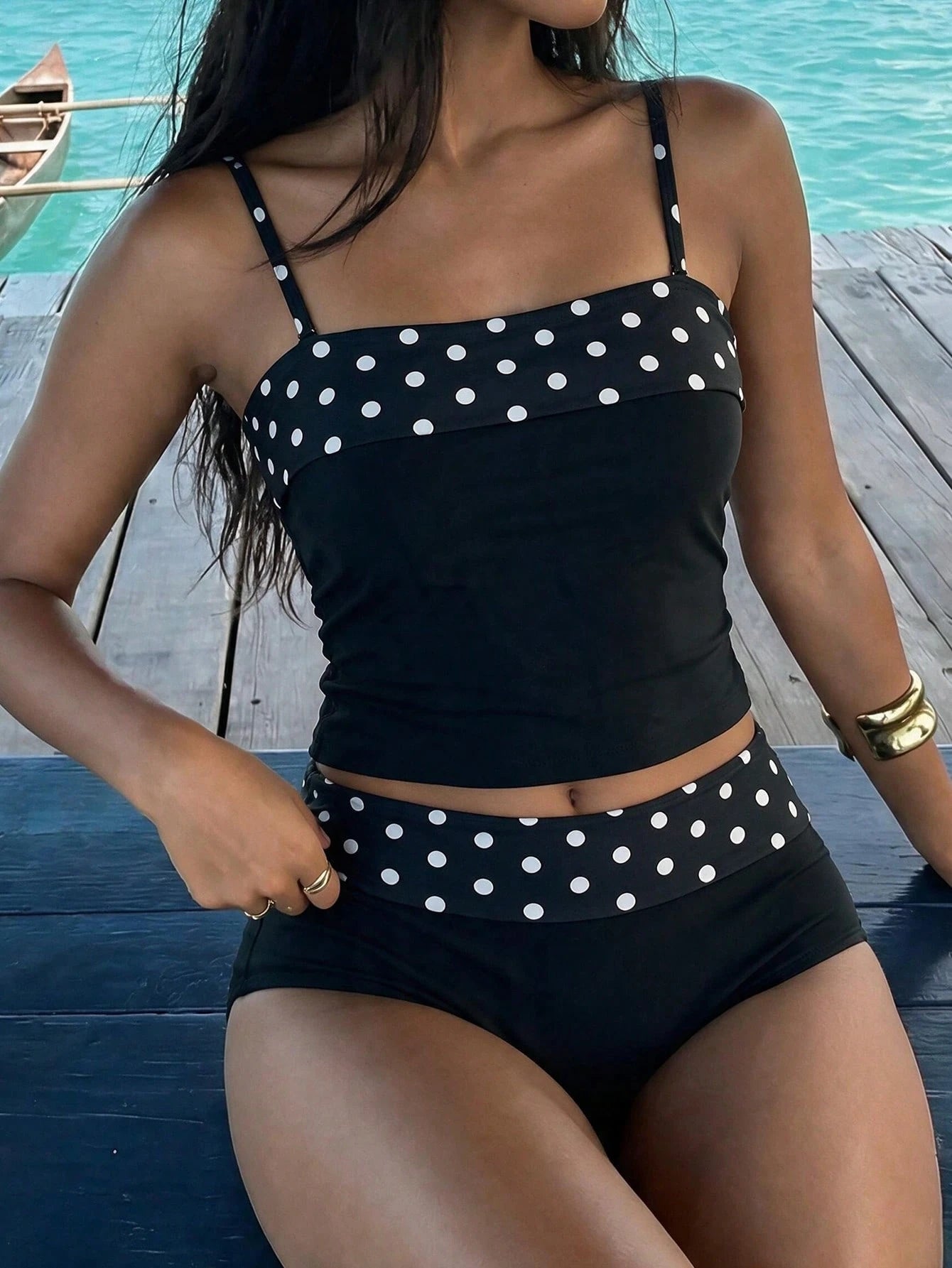 BamGleam Women's Summer Beach Polka Dot Print Camisole Top And Shorts Set For Vacation