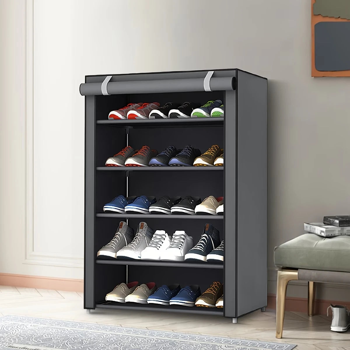 BANBERS A Six-Layer Non-Woven Fabric Shoe Rack With A Multi-Functional Design, In A Rectangular Shape, Dust-Proof And Breathable, Saving Space. Suitable For Home Organization, Boxes, Cabinets Or Shoe