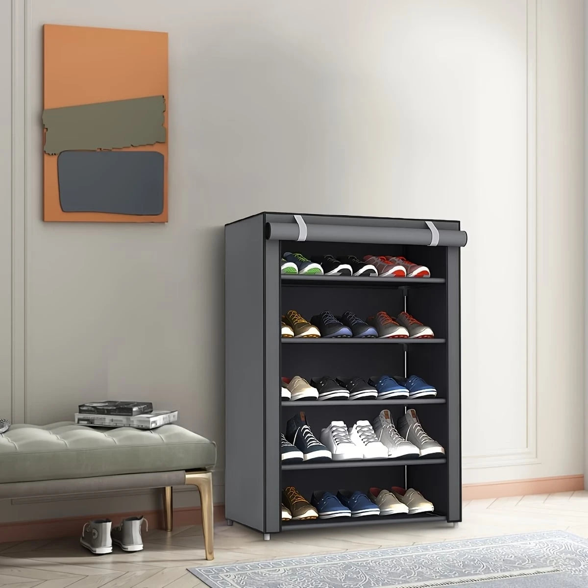 BANBERS A Six-Layer Non-Woven Fabric Shoe Rack With A Multi-Functional Design, In A Rectangular Shape, Dust-Proof And Breathable, Saving Space. Suitable For Home Organization, Boxes, Cabinets Or Shoe