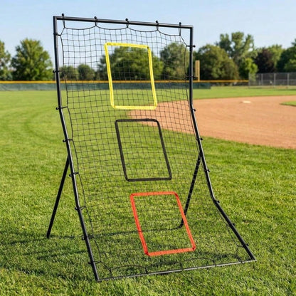 Baseball Softball Rebounder Net 6x4 FT With 3 Strike Zones, Heavy Duty Steel Frame & Ground Stakes For Backyard Training