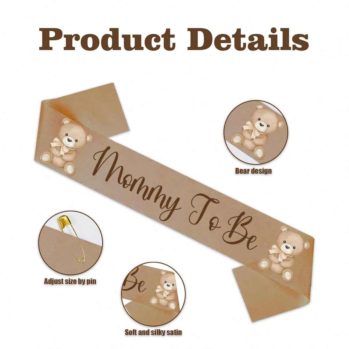 Bear Theme Mom To Be Sash For Baby Shower Decorations Dad To Be Pin And Flower Crown Headband Cute Satin Baby Shower Sash For Gender Reveals Party Favors Pregnancy Props Keepsake (Brown)