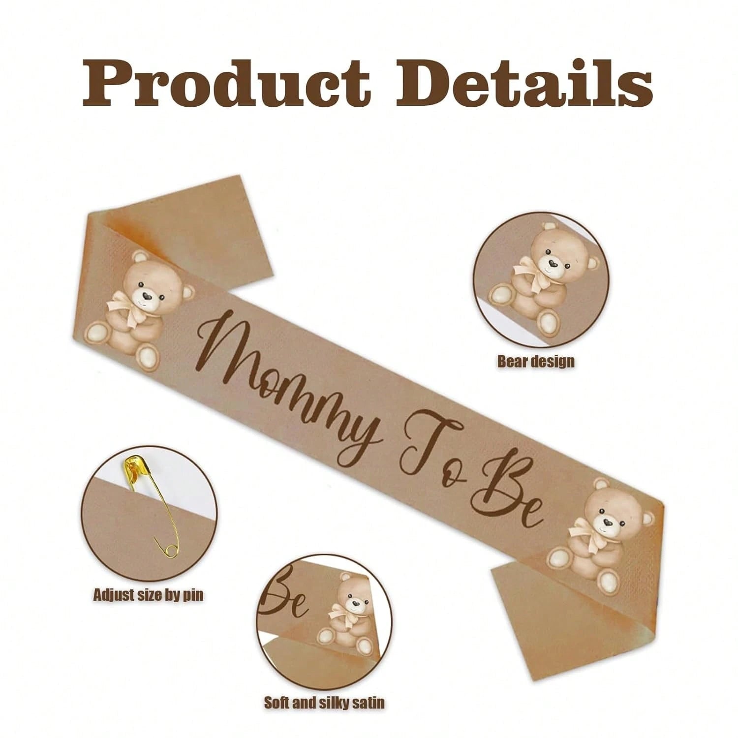 Bear Theme Mom To Be Sash For Baby Shower Decorations Dad To Be Pin And Flower Crown Headband Cute Satin Baby Shower Sash For Gender Reveals Party Favors Pregnancy Props Keepsake (Brown)