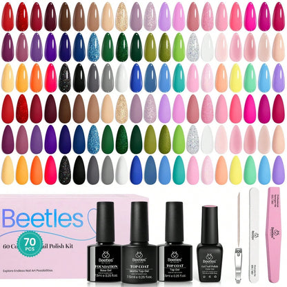 Beetles 55 Colors Spring Gel Nail Polish Set- Vibrant Holiday Kit With Base, Glossy & Matte Top Coat, UV LED Soak Off, Red Brown Pink Green Blue, Easter Gifts For Women