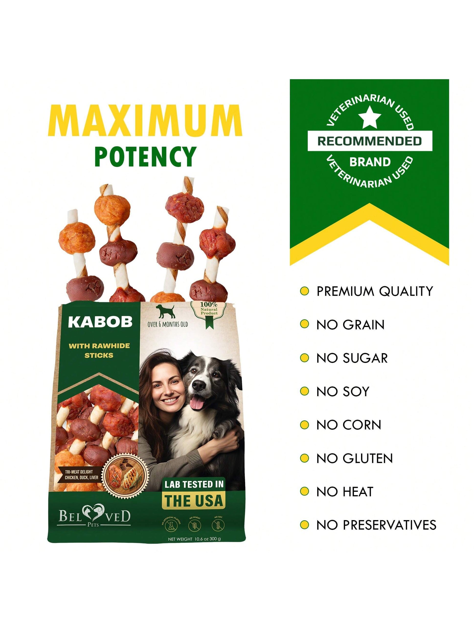 Beloved Pets Kabobs Dog Rawhide Treats With Duck & Chicken Human Grade Meat- Natural Dried Snacks- Grain Free Long Lasting Chews For Large & Small Dogs- Best Sticks For Training & Healthy Teeth- L