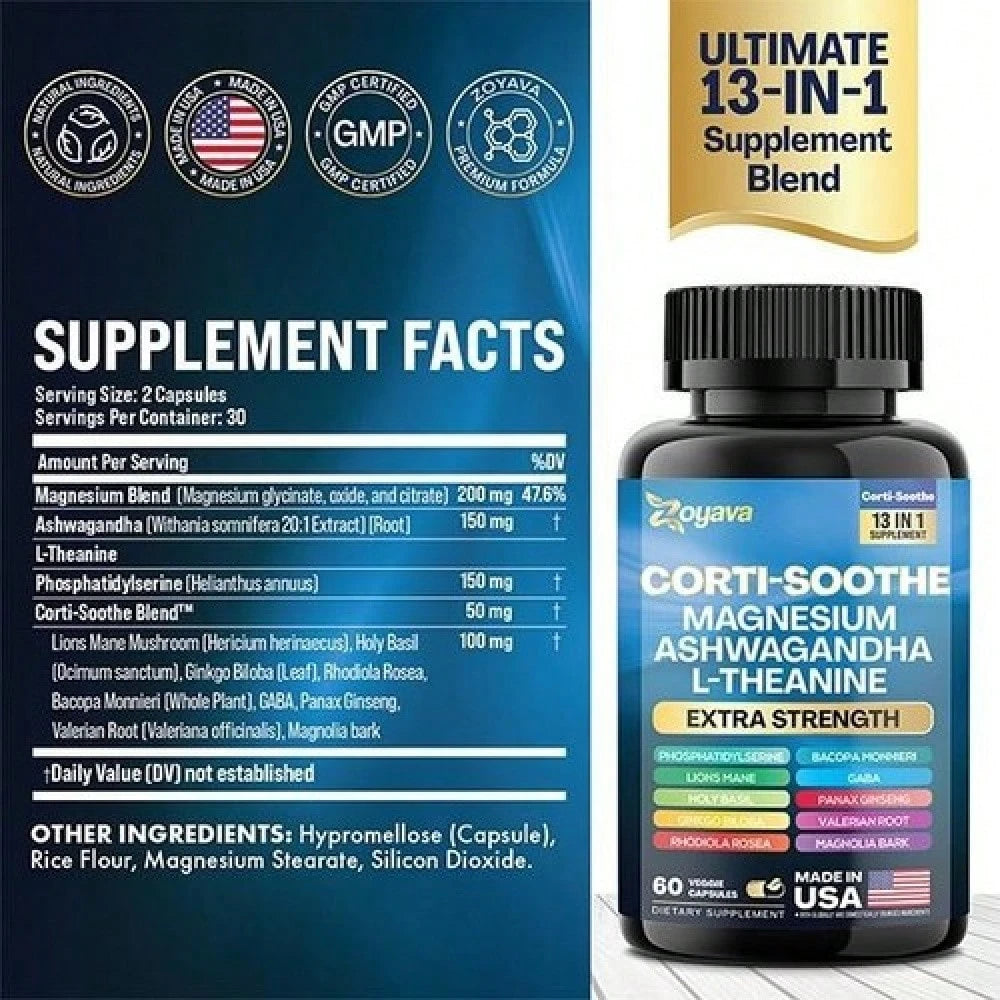 Bestseller!Zoyava Corti-Soothe Magnesium,Ashwagandha,L-Theanine- Supports Cortisol BalanceSupplement Vitamin'' Free Shipping