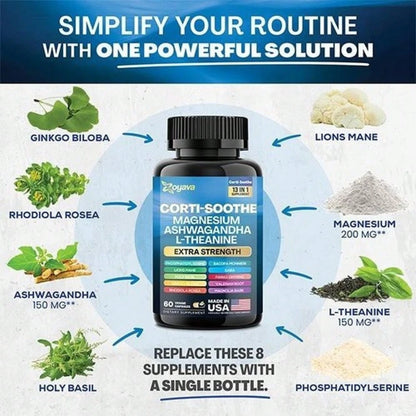 Bestseller!Zoyava Corti-Soothe Magnesium,Ashwagandha,L-Theanine- Supports Cortisol BalanceSupplement Vitamin'' Free Shipping