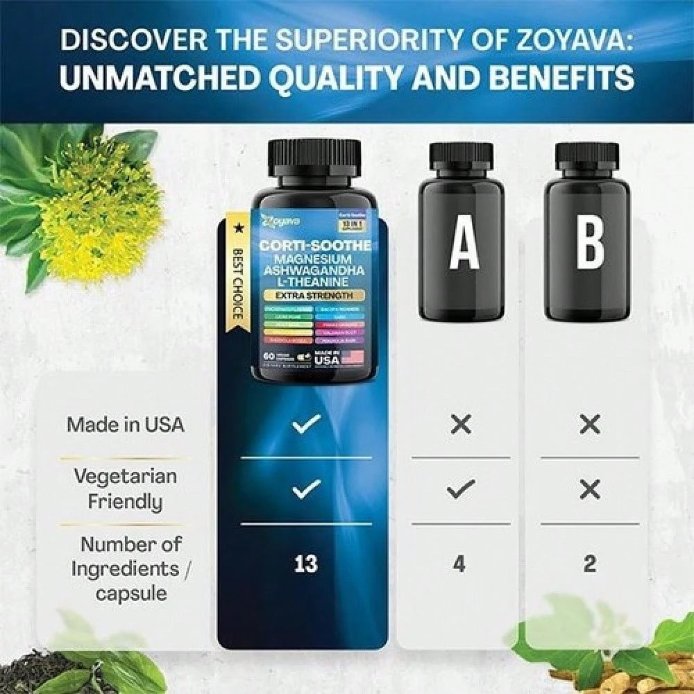 Bestseller!Zoyava Corti-Soothe Magnesium,Ashwagandha,L-Theanine- Supports Cortisol BalanceSupplement Vitamin'' Free Shipping