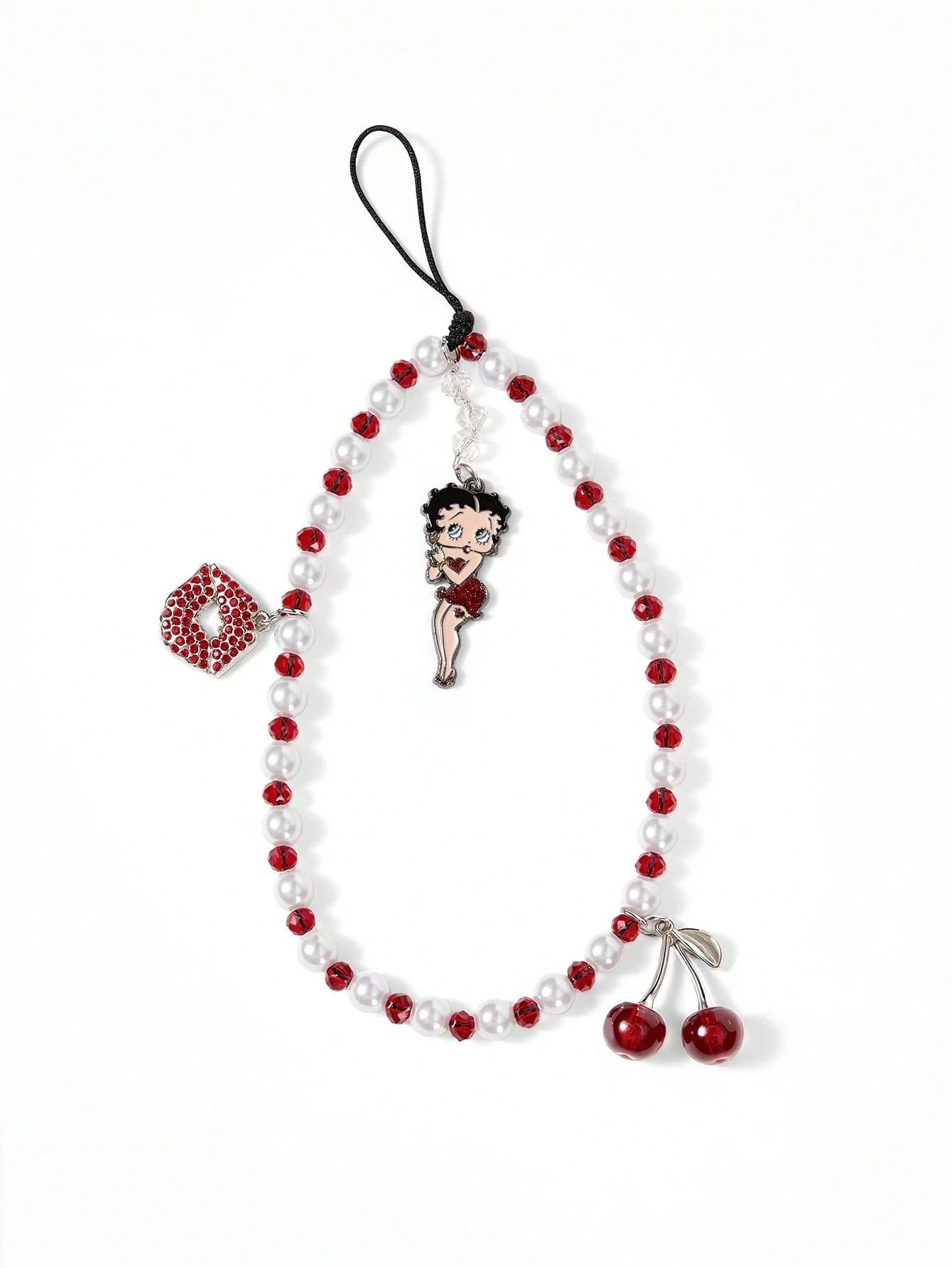 Betty Boop x Fashion Zinc Alloy Red White Handmade Beaded Mobile Phone Chain Ladies Sweet Mobile Phone Lanyard Mobile Phone Charm, Love, Love, Kiss,Gift Ideas,Party,Holiday,Valentine's Day