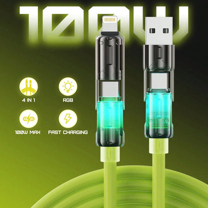 BinBoom 4 In 1 USB Charging Cable (3.3FT/3.9FT/6.6FT) With Breathing Light, USB A/C To C/L Multi Charging Cable For Phone 16 15 Pro Max, IPad Pro Air, SamSungS24, Phone 14 13 12