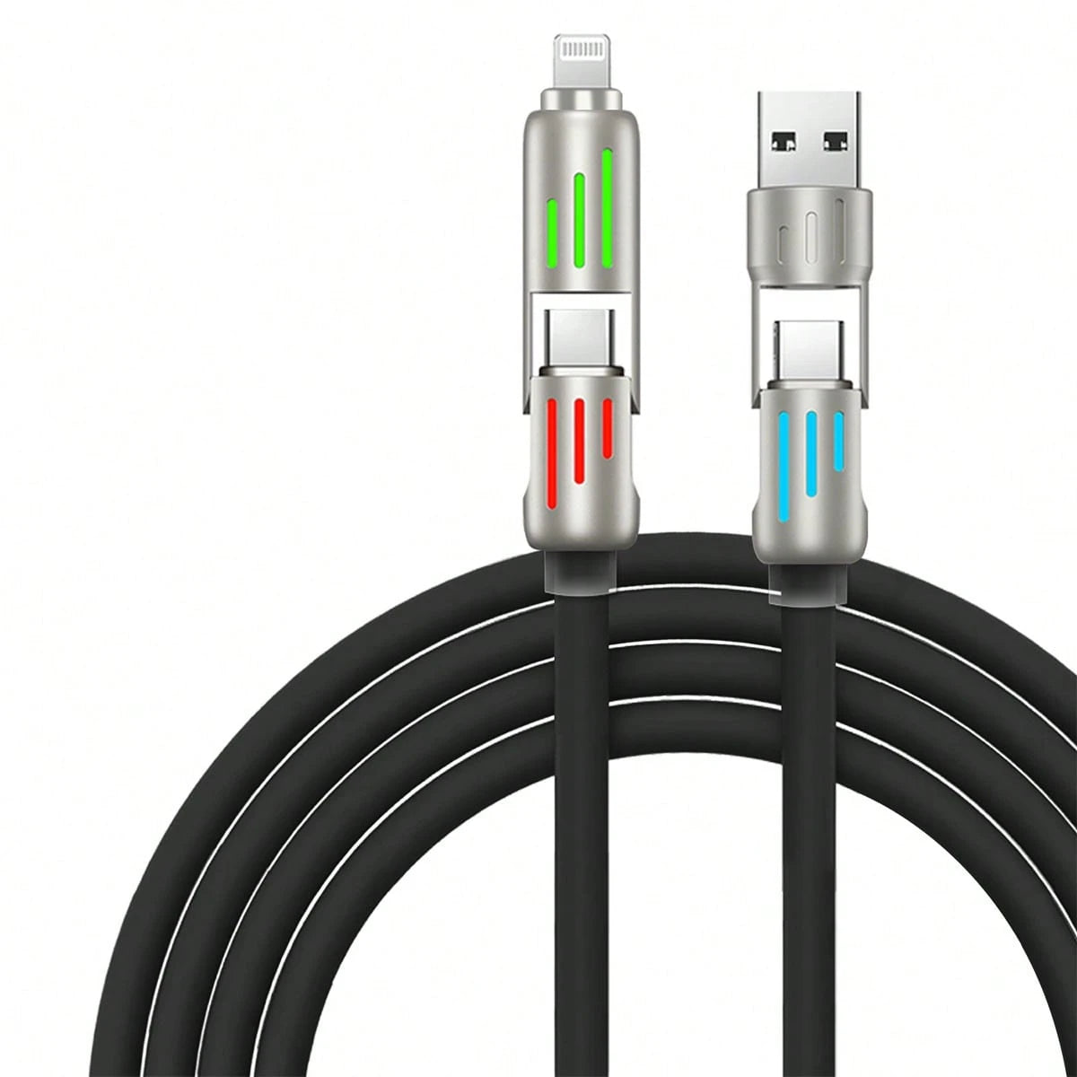 BinBoom 4 In 1 USB Charging Cable (3.3FT/3.9FT/6.6FT) With Breathing Light, USB A/C To C/L Multi Charging Cable For Phone 16 15 Pro Max, IPad Pro Air, SamSungS24, Phone 14 13 12