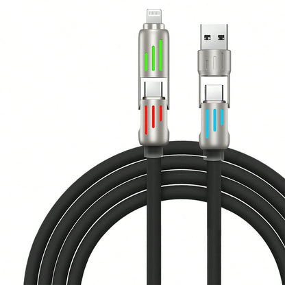 BinBoom 4 In 1 USB Charging Cable (3.3FT/3.9FT/6.6FT) With Breathing Light, USB A/C To C/L Multi Charging Cable For Phone 16 15 Pro Max, IPad Pro Air, SamSungS24, Phone 14 13 12