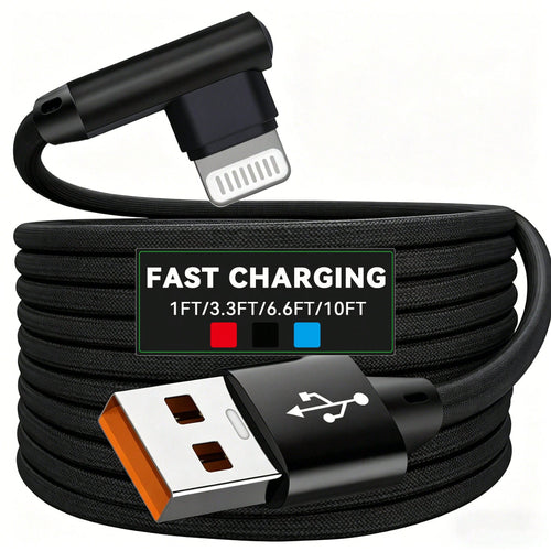 BinBoom MFi Certified 2.4A 12W Fast Charging USB Data Cable, Compatible With IPhone 14/13/12/12 Pro/12 Pro Max; 90-Degree USB-A To Lightning Data Cable, Angled Cord, Compatible With IPhone 11/11 Pro/X