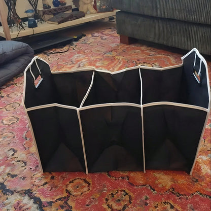 Black Folding Car Storage Box With Mesh Pockets- Large Capacity, Space-Saving Travel Design, Small And Foldable For Easy Storage,Urable Fabric With White Decoration, Perfect For Car Interior Organiza