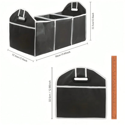 Black Folding Car Storage Box With Mesh Pockets- Large Capacity, Space-Saving Travel Design, Small And Foldable For Easy Storage,Urable Fabric With White Decoration, Perfect For Car Interior Organiza