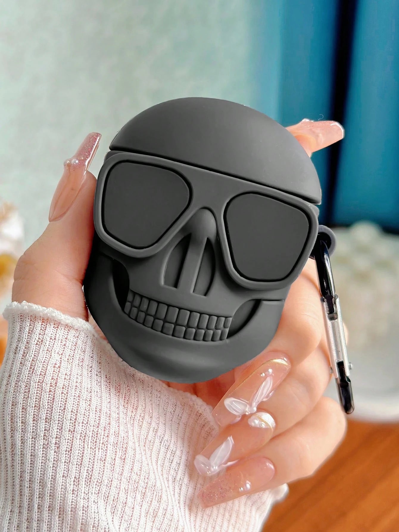 Black Halloween Bluetooth Earphone 1pc Unique Funny 3D Skull Headphone Protective Case Gift Party
